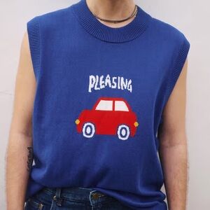 Harry styles Pleasing you drive me crazy Blue Sleeveless Sweater with Car